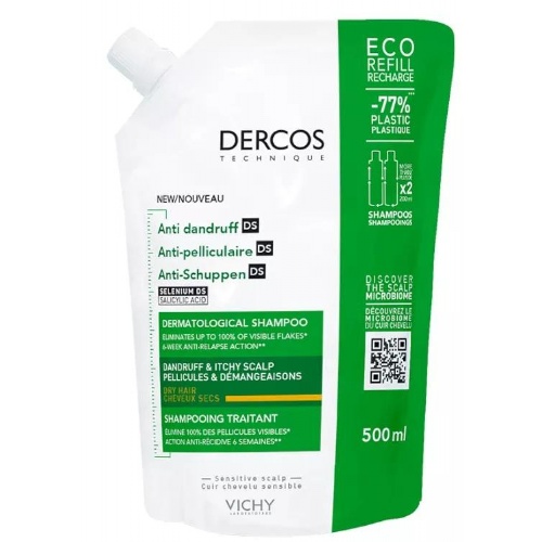 Dercos champu anticaspa ds cabello seco  1 bolsa 500 ml