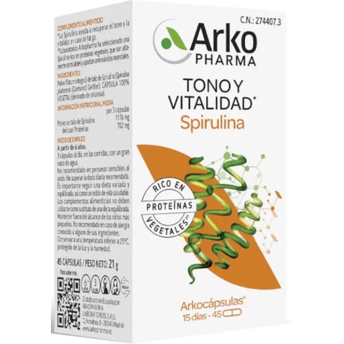 Arkocapsulas spirulina bio  45 capsulas