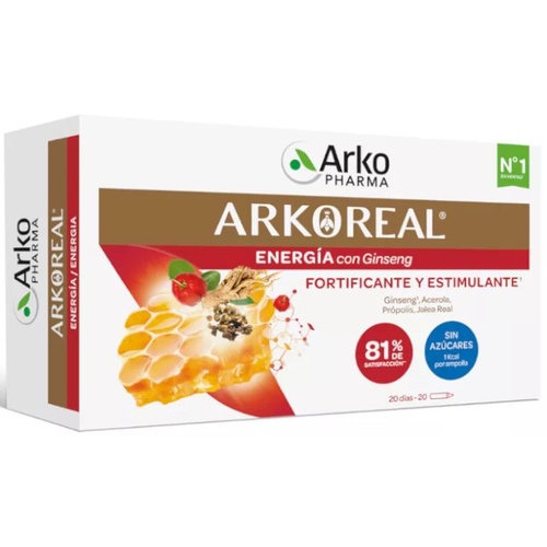 Arkoreal jalea real ginseng sin azucar  20 ampollas 15 ml