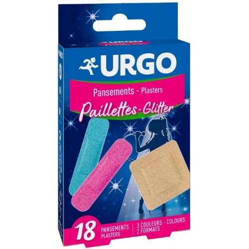 Urgo apositos glitter  9 unidades 7,2 cm x 1,9 cm + 9 unidades 6 cm x 6 cm