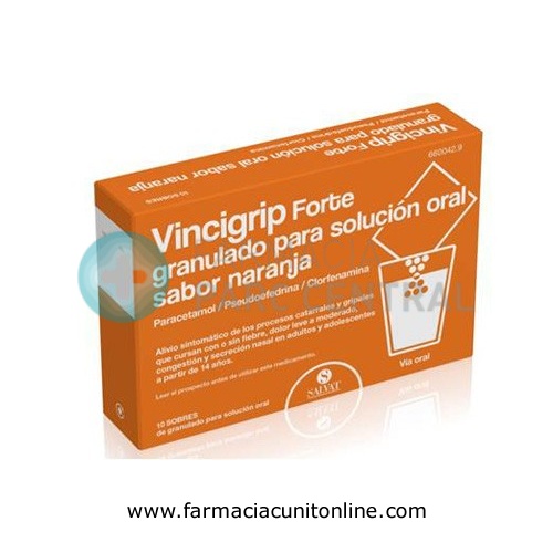 VINCIGRIP FORTE  GRANULADO PARA SOLUCION ORAL SABOR NARANJA, 10 sobres