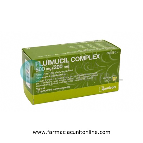 FLUIMUCIL COMPLEX 500 mg/200 mg COMPRIMIDOS EFERVESCENTES , 12 comprimidos