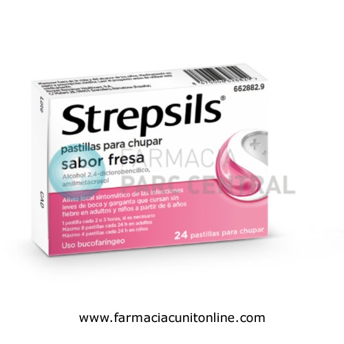 STREPSILS PASTILLAS PARA CHUPAR SABOR FRESA, 24 pastillas