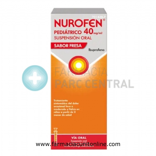 NUROFEN PEDIATRICO 40 MG/ML SUSPENSION ORAL SABOR FRESA, 1 frasco de 150 ml