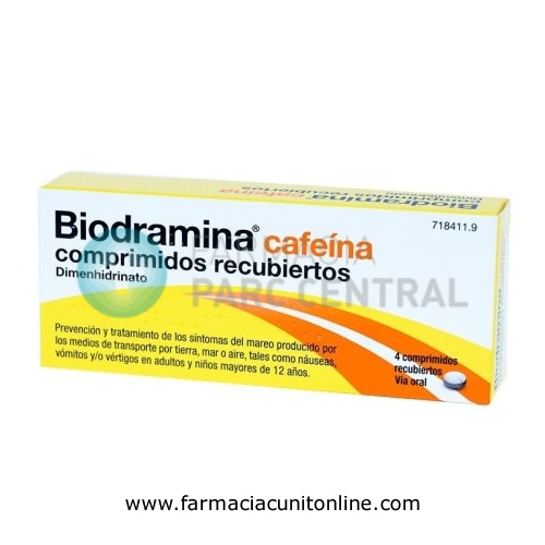 BIODRAMINA CAFEINA COMPRIMIDOS RECUBIERTOS , 4 comprimidos