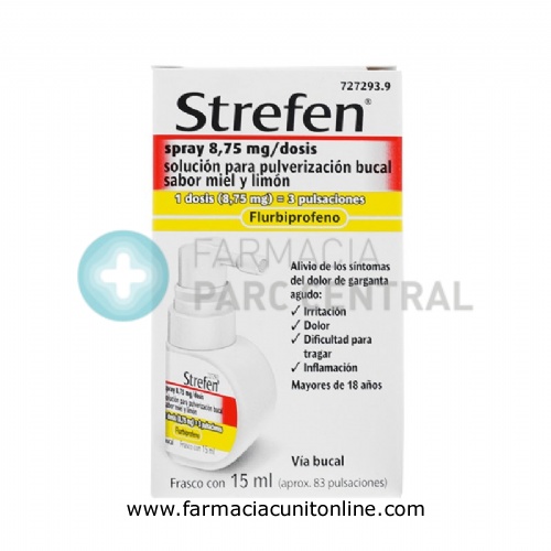 STREFEN SPRAY 8,75 MG/DOSIS SOLUCION PARA PULVERIZACION BUCAL SABOR MIEL Y LIMON 1 frasco de 15 ml