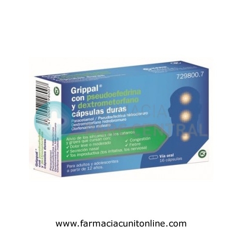 GRIPPAL CON PSEUDOEFREDRINA Y DEXTROMETORFANO CAPSULAS DURAS, 16 cápsulas
