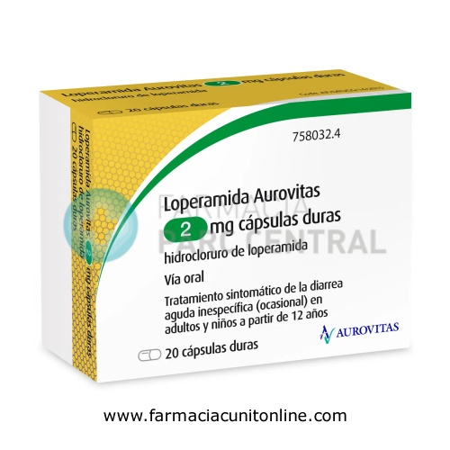 LOPERAMIDA AUROVITAS 2 MG CAPSULAS DURAS, 20 cápsulas