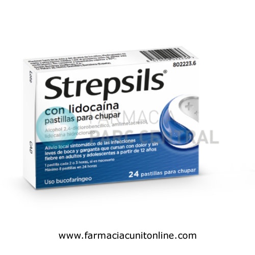 STREPSILS CON LIDOCAINA PASTILLAS PARA CHUPAR , 24 pastillas