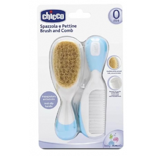 Cepillo y peine infantil - chicco pelo natural (azul)
