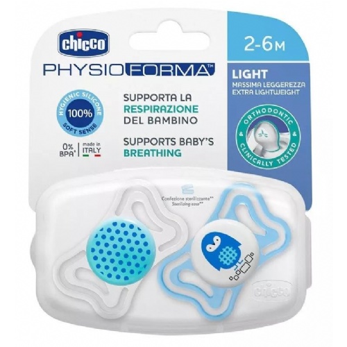 Chupete siliconaortodontico - chicco physio light (2 - 6 meses 2 unidades color azul)