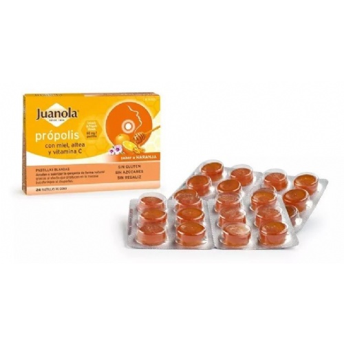 Juanola propolis miel altea y vitamina c  24 pastillas de goma sabor naranja
