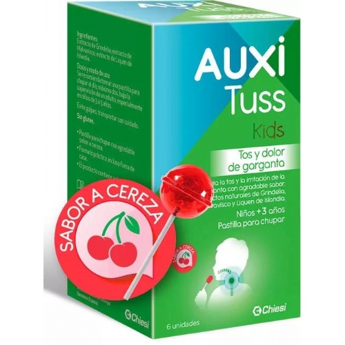 Auxituss kids tos y dolor de garganta (6 pastillas para chupar sabor cereza)