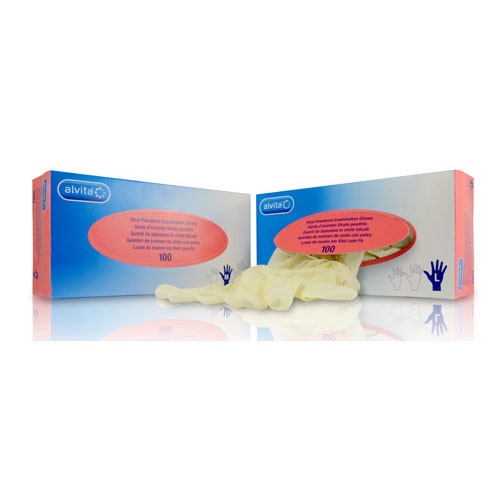 GUANTES DE EXAMEN VINILO CON POLVO - ALVITA (T- M  100 GUANTES)