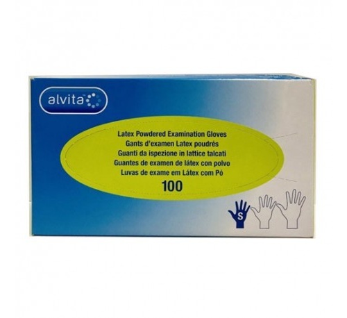 GUANTES DE EXAMEN LATEX CON POLVO - ALVITA (T- S  100 GUANTES)