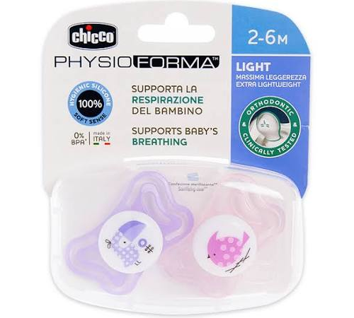 Chupete siliconaortodontico - chicco physio light (2 - 6 meses 2 unidades color rosa)