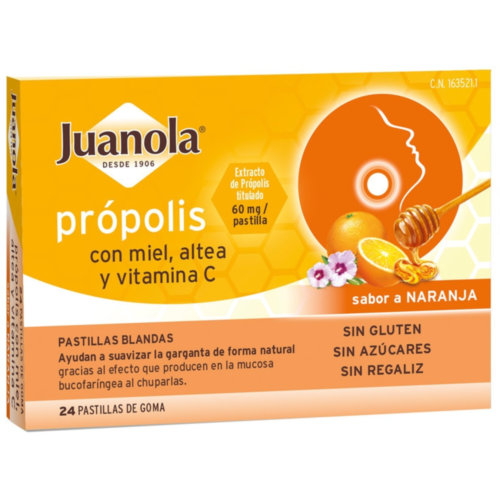 Juanola propolis miel altea y vitamina c  24 pastillas de goma sabor naranja