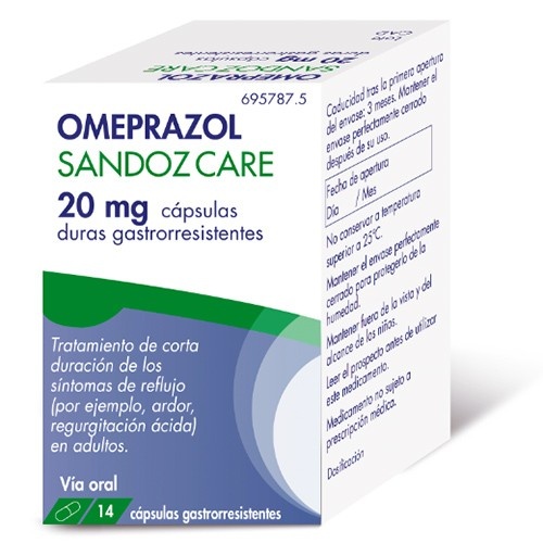 OMEPRAZOL SANDOZ CARE 20 MG CAPSULAS DURAS GASTRORRESISTENTES 14 cápsulas (FRASCO)