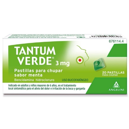TANTUM VERDE 3 mg PASTILLAS PARA CHUPAR SABOR MENTA , 20 pastillas