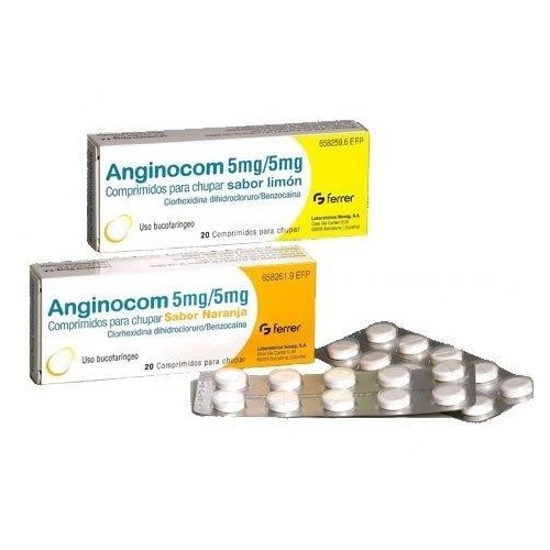 ANGINOCOM 5 mg/5 mg COMPRIMIDOS PARA CHUPAR SABOR LIMON, 20 comprimidos