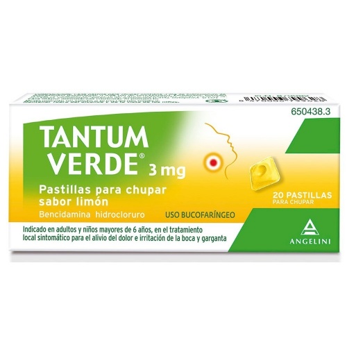 TANTUM VERDE 3 mg PASTILLAS PARA CHUPAR SABOR LIMON , 20 pastillas